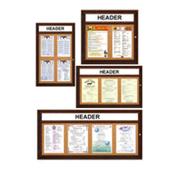 Indoor Enclosed Wood Menu Cases with Header and Lights (8 1/2" x 11" Portrait Menus)