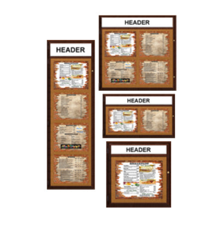 Indoor Enclosed Wood Menu Cases with Header & Lights (11" x 14" Landscape Menus)