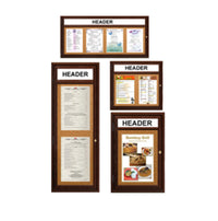 Indoor Enclosed Wood Menu Cases with Header & Lights (11" x 17" Portrait Menus)