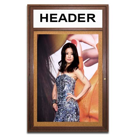 Indoor Poster Wood Display Cases with Header and Lights (Single Door)